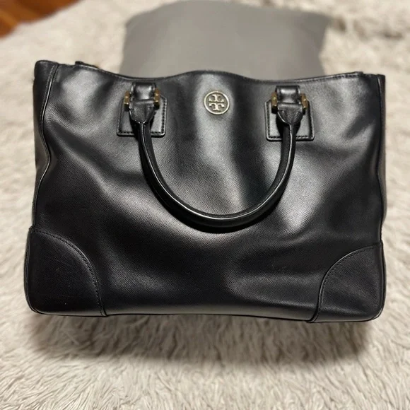 TORY BURCH"Bag Tote Leather Purse-Black - Picture 7 of 16